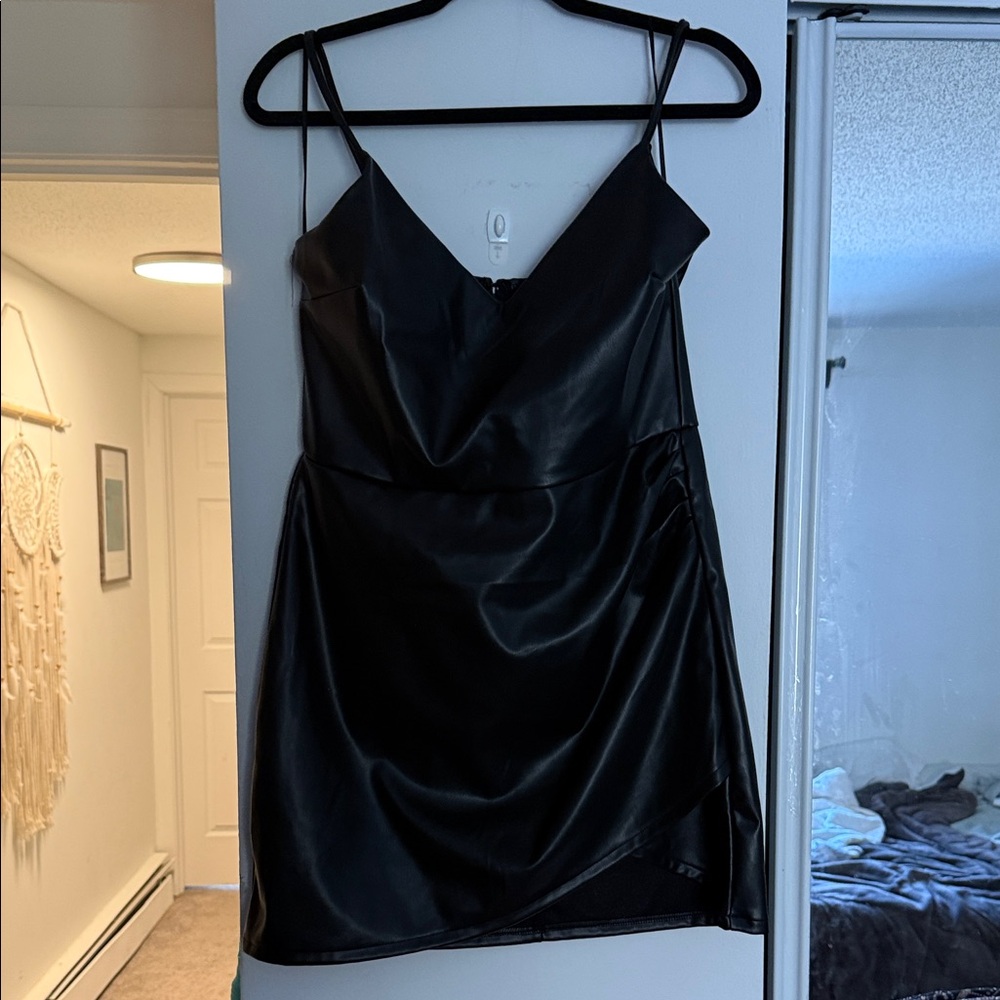 Chic Black Pleather Mini Dress